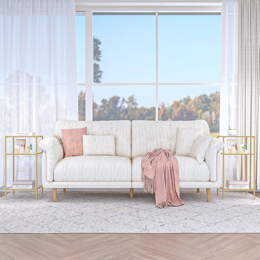 New 3-Tier Side Tables Set of 2 Tempered Glass Tables with Storage for Room - Picture 2 of 12